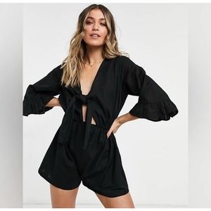 ASOS Black Tie-Front Romper